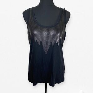 ANA Black Sequin Accent Sleeveless Stretch knit Tank Top L